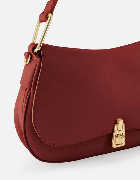 Bolso de hombro de piel color vino para mujer
