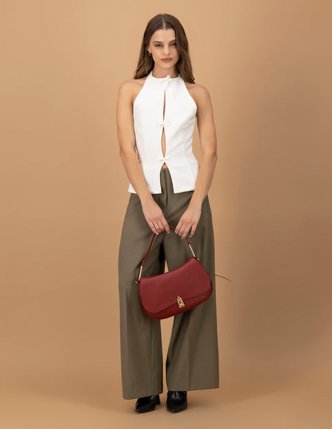 Bolso de hombro de piel color vino para mujer