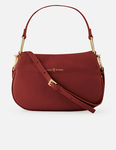 Bolso de hombro de piel color vino para mujer