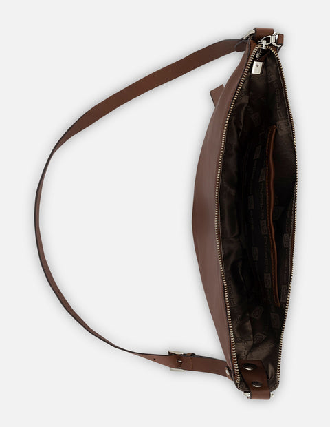 Bolso bandolera de piel color caoba para mujer