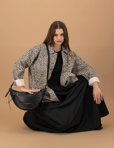 Bolso bandolera de piel color negro para mujer