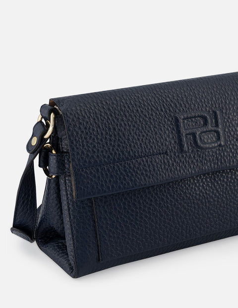 Bolso bandolera color azul de piel bombeada para mujer con detalle Pd