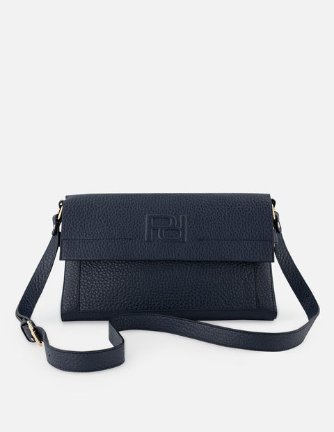 Bolso bandolera color azul de piel bombeada para mujer con detalle Pd