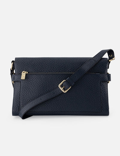 Bolso bandolera color azul de piel bombeada para mujer con detalle Pd