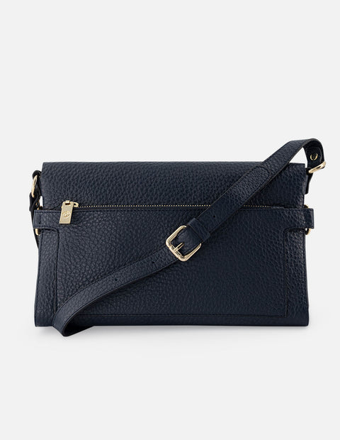 Bolso bandolera color azul de piel bombeada para mujer con detalle Pd
