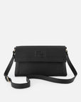 Bolso bandolera color negro de piel bombeada para mujer con detalle Pd