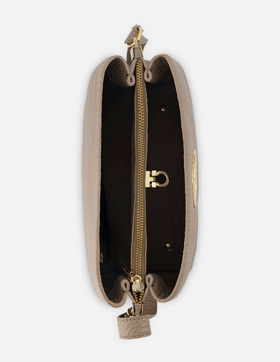 Bolso de hombro de piel color beige para mujer con detalle Pd