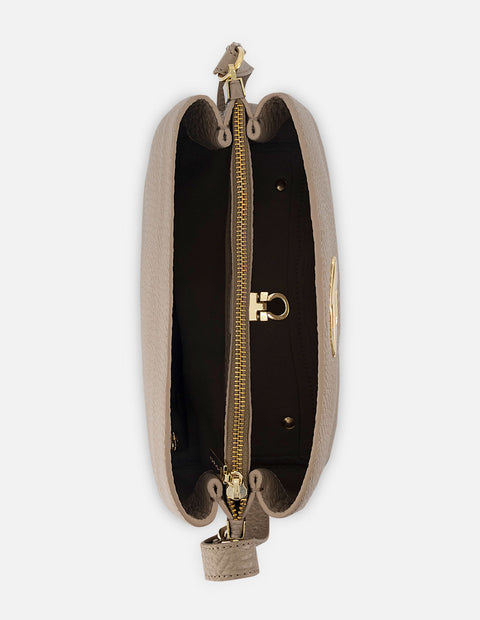Bolso de hombro de piel color beige para mujer con detalle Pd