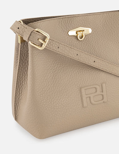 Bolso de hombro de piel color beige para mujer con detalle Pd