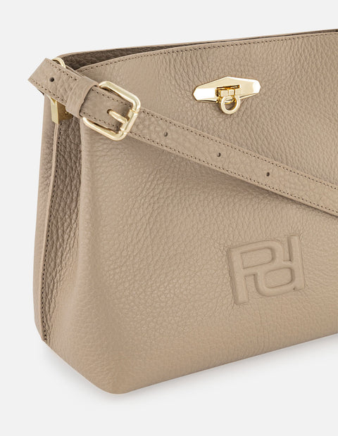 Bolso de hombro de piel color beige para mujer con detalle Pd