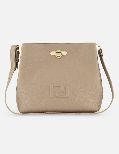 Bolso de hombro de piel color beige para mujer con detalle Pd