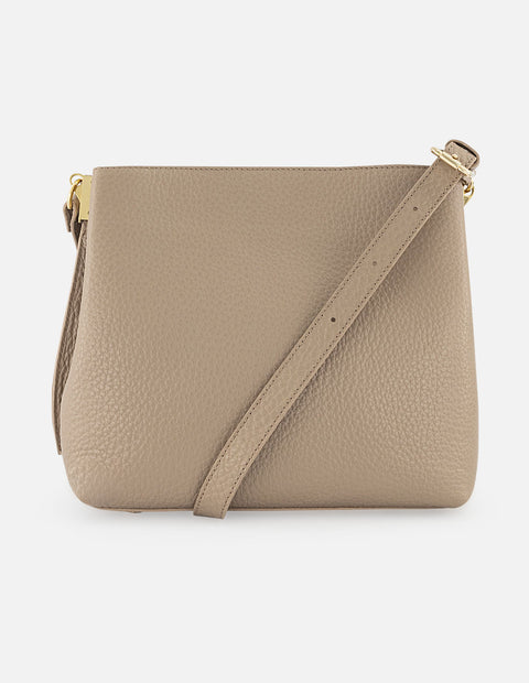 Bolso de hombro de piel color beige para mujer con detalle Pd