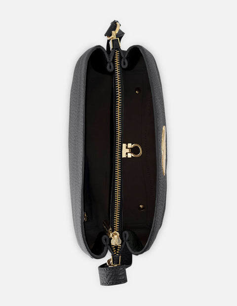 Bolso de hombro de piel color negro para mujer con detalle Pd