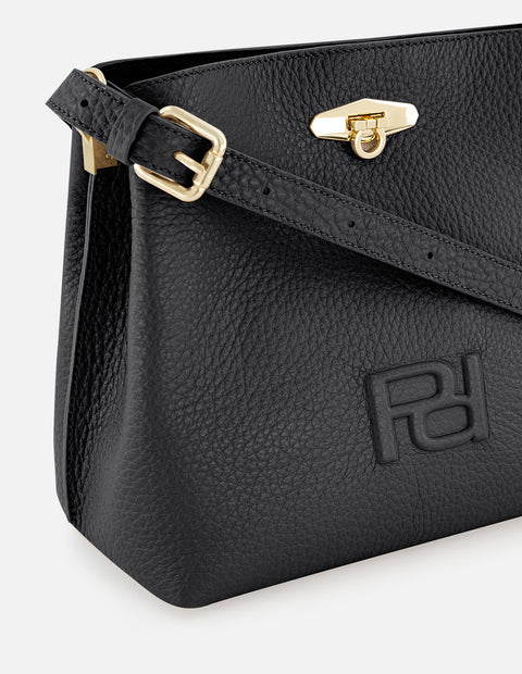 Bolso de hombro de piel color negro para mujer con detalle Pd