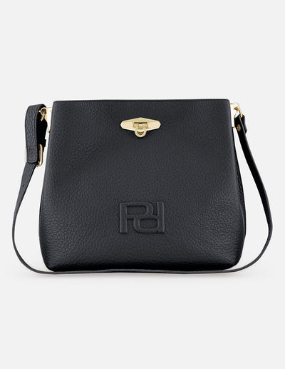 Bolso de hombro de piel color negro para mujer con detalle Pd