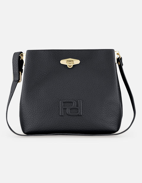 Bolso de hombro de piel color negro para mujer con detalle Pd