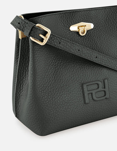 Bolso de hombro de piel color verde para mujer con detalle Pd
