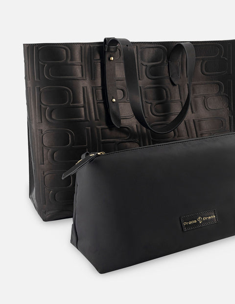 Bolso shopping de piel color negro para mujer