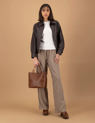 Bolso shopping de piel color caoba para mujer