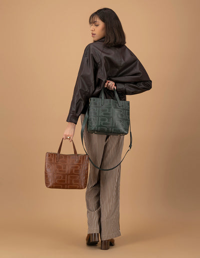 Bolso shopping de piel color verde para mujer