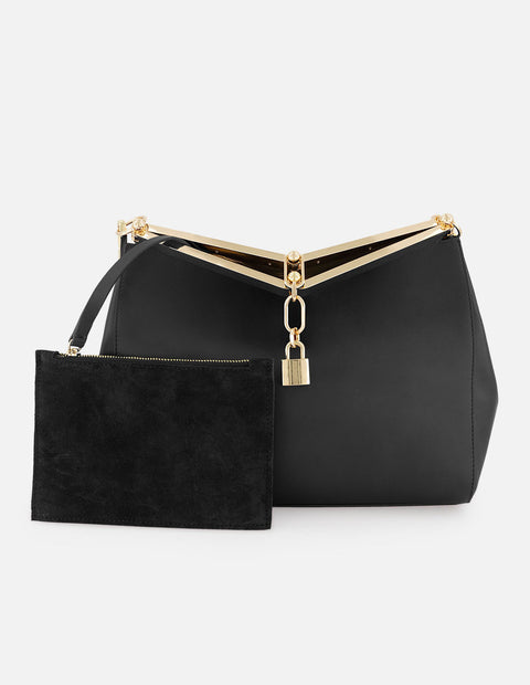 Bolso de mano de piel color negro para mujer