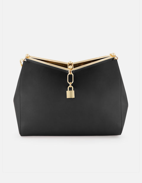 Bolso de mano de piel color negro para mujer