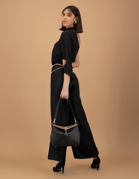 Bolso de mano de piel color negro para mujer