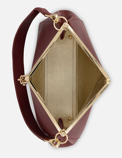 Bolso de mano de piel para mujer color vino
