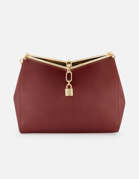 Bolso de mano de piel para mujer color vino