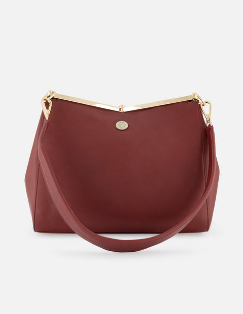 Bolso de mano de piel para mujer color vino