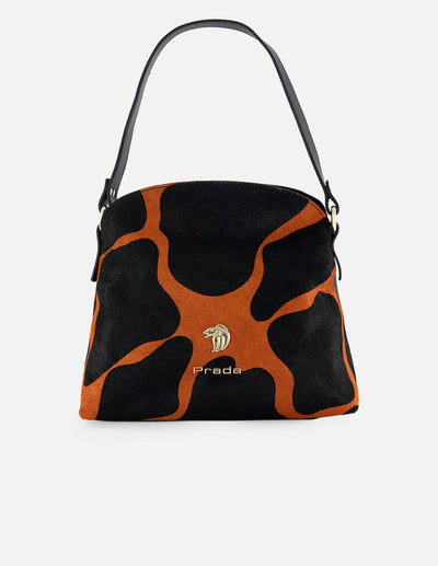 Bolso de hombro de pelo color naranja para mujer con detalles de apariencia jirafa