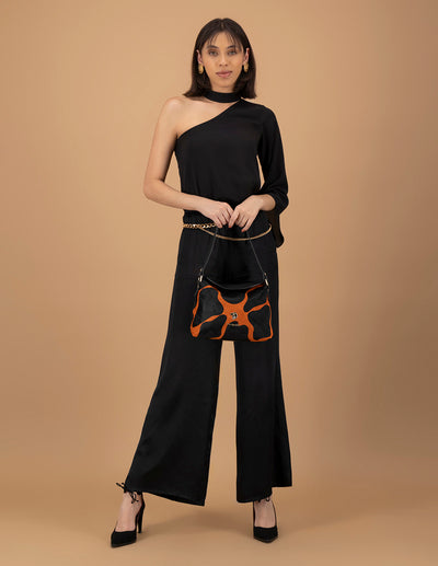 Bolso de hombro de pelo color naranja para mujer con detalles de apariencia jirafa