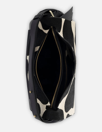 Bolso bowling de pelo color negro para mujer con detalles de apariencia jirafa