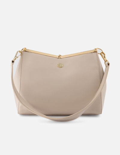 Bolso de mano de piel color blanco para mujer con detalles color dorado