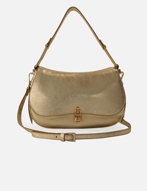 Bolso de piel color plata metalizada para mujer