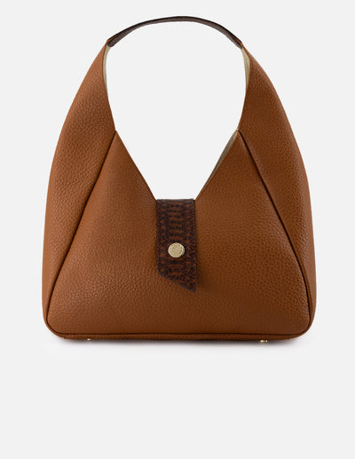 Bolso de hombro en piel bombeada para mujer color cuero con grabado tipo serpiente