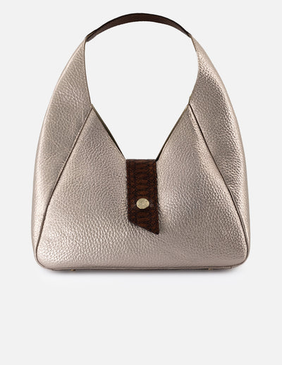Bolso de hombro en piel bombeada para mujer color dorado con grabado tipo serpiente