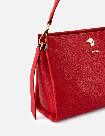 Bolso de hombro de piel para mujer color rojo con correa ajustable