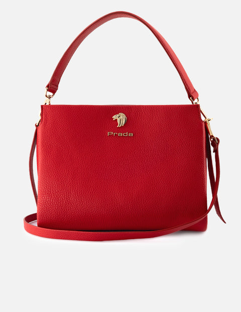Bolso de hombro de piel para mujer color rojo con correa ajustable
