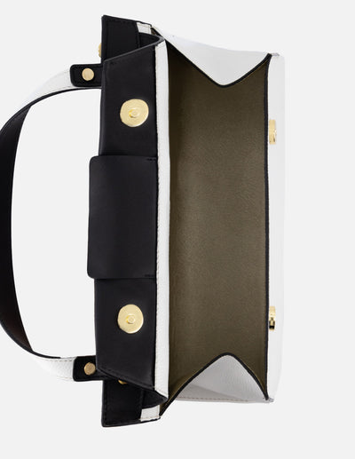 Bolso de mano de piel para mujer color blanco con contraste negro