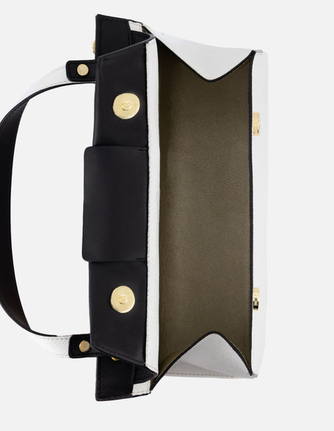 Bolso de mano de piel para mujer color blanco con contraste negro