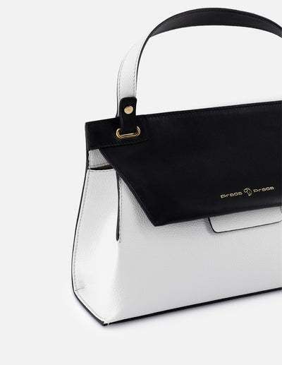 Bolso de mano de piel para mujer color blanco con contraste negro