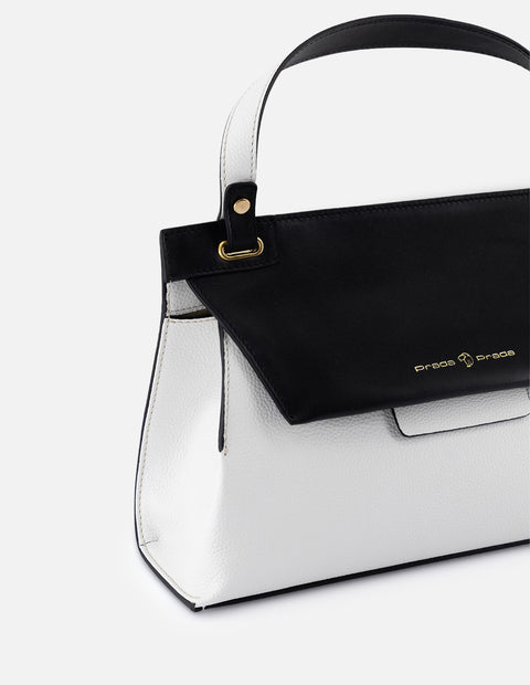 Bolso de mano de piel para mujer color blanco con contraste negro