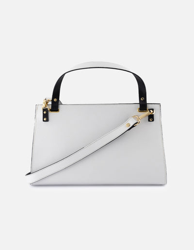 Bolso de mano de piel para mujer color blanco con contraste negro