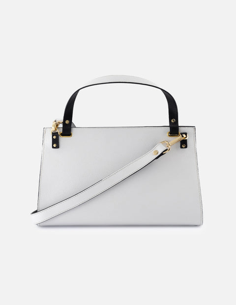 Bolso de mano de piel para mujer color blanco con contraste negro