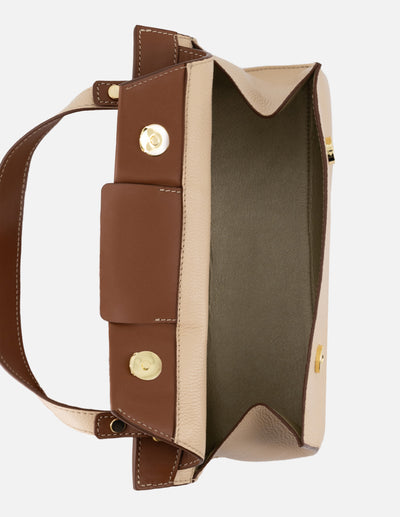 Bolso de mano de piel para mujer color beige con contraste cuero