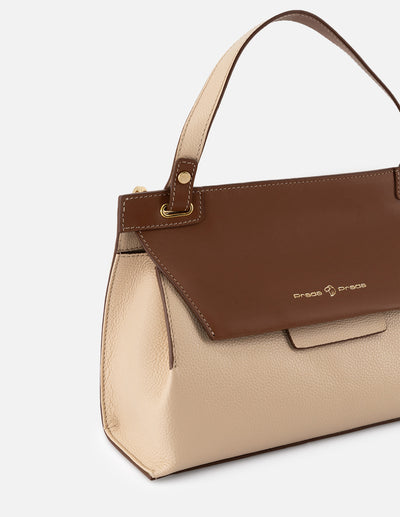 Bolso de mano de piel para mujer color beige con contraste cuero