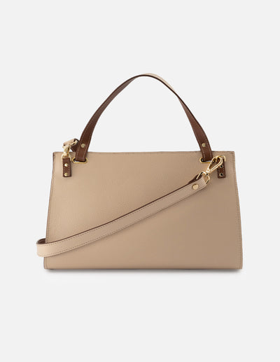 Bolso de mano de piel para mujer color beige con contraste cuero