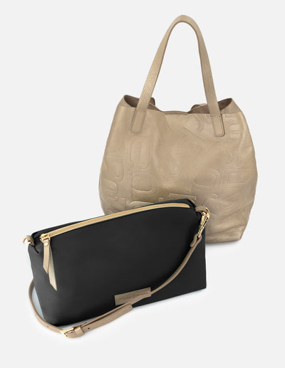 Bolso shopper de piel grabado en color dorado para mujer con correa ajustable