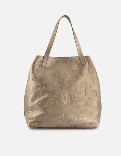Bolso shopper de piel grabado en color dorado para mujer con correa ajustable